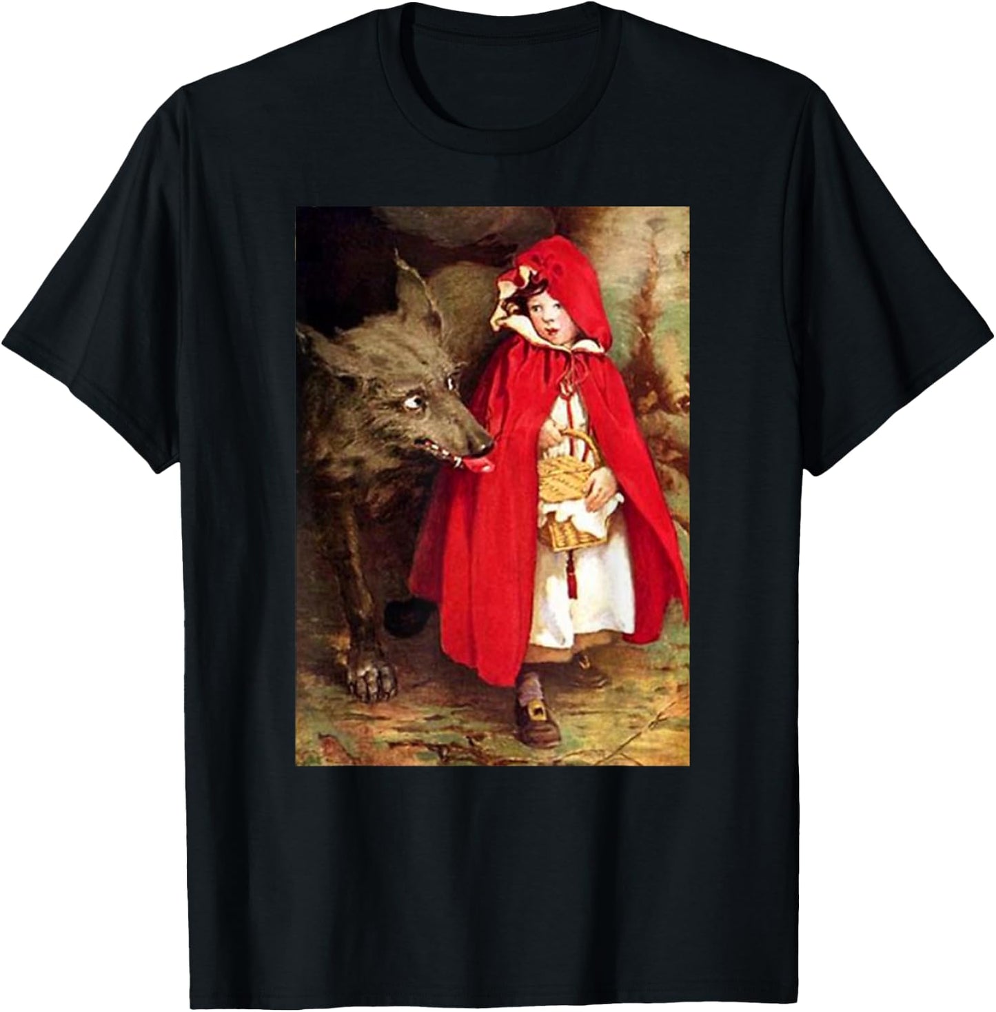 Vintage Fairytales Bad Wolf and Little Red Riding Hood T-Shirt - T-Shirt | Black