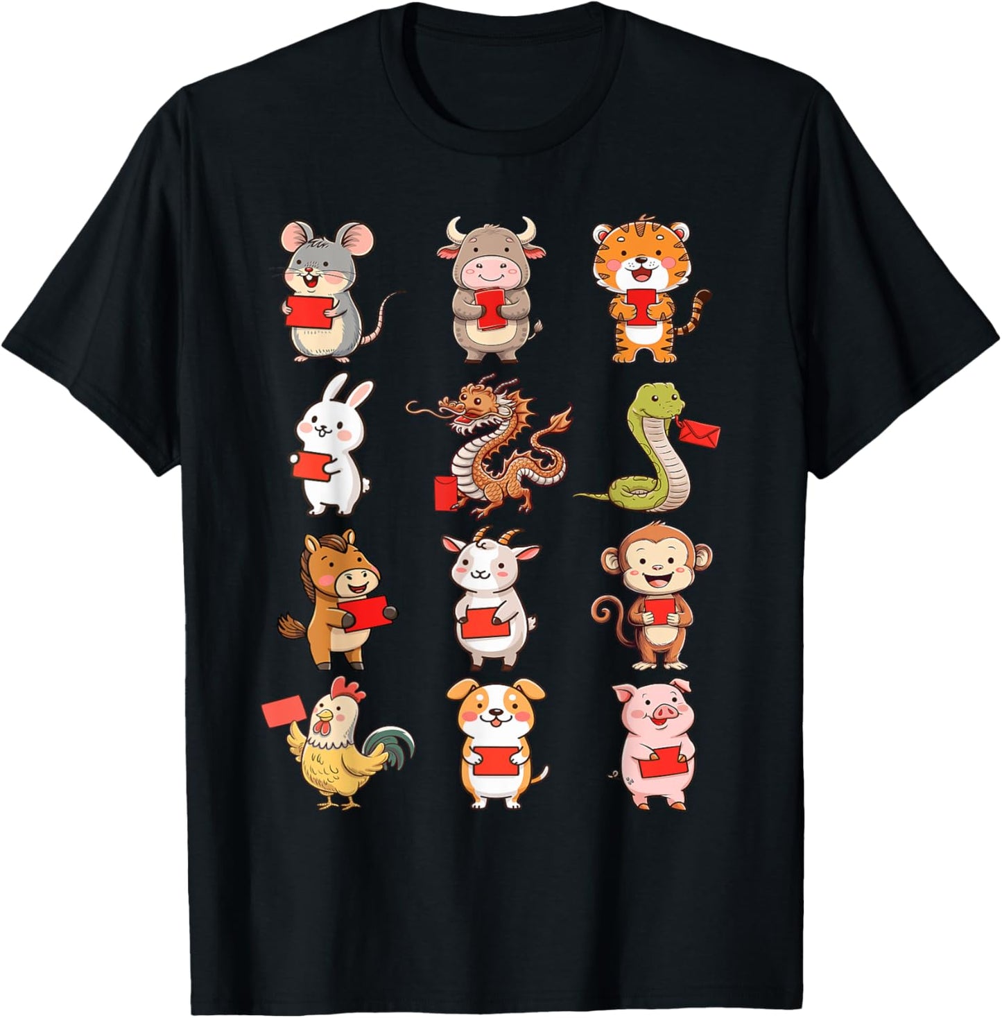 Chinese Zodiac Animals Rabbit Snake Horse Chinese New Year T-Shirt - T-Shirt | Black