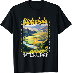Haleakala National Park Illustration Retro Distressed T-Shirt - T-Shirt | Black