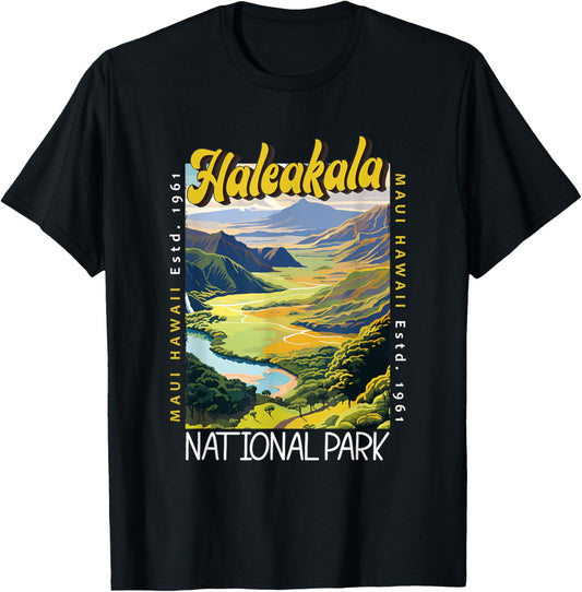 Haleakala National Park Illustration Retro Distressed T-Shirt - T-Shirt | Black