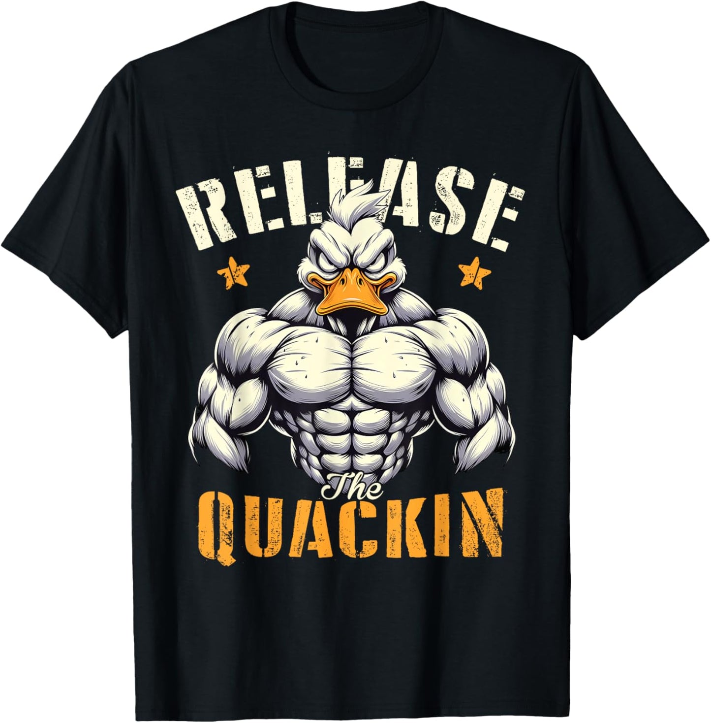Release The Quackin Muscle Duck Funny Workout Gym Sayings T-Shirt - T-Shirt | Black