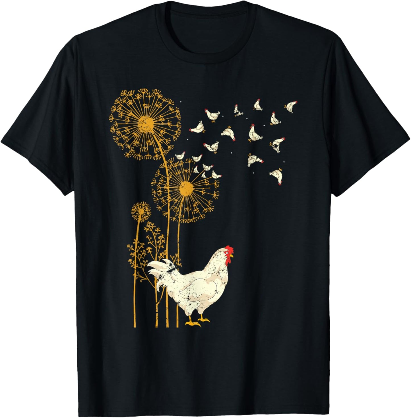 Farmer Poultry Bird Flower Farm Animal Dandelion Chicken T-Shirt - T-Shirt | Black