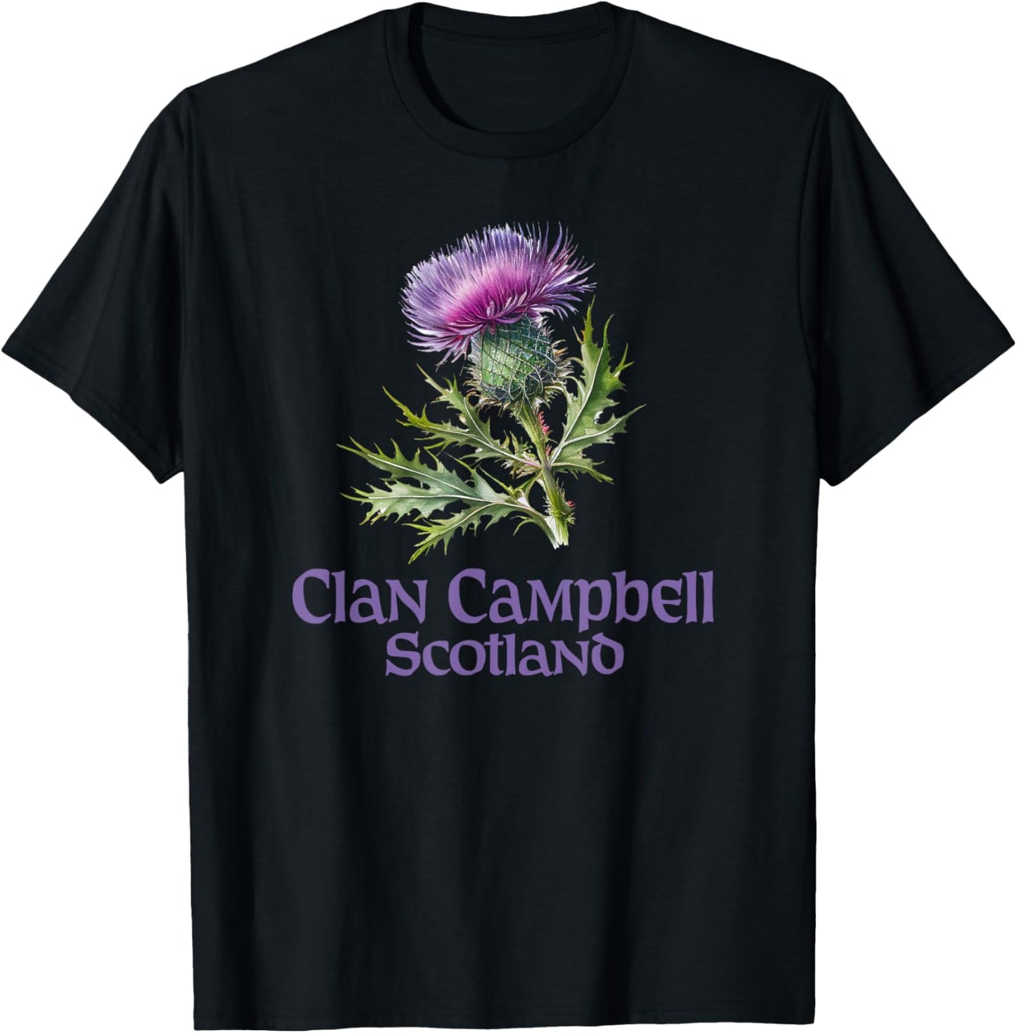 Utopia Sport Clan Campbell Shop Clan Campbell Scotland Watercolor Thistle T-Shirt - T-Shirt | Black