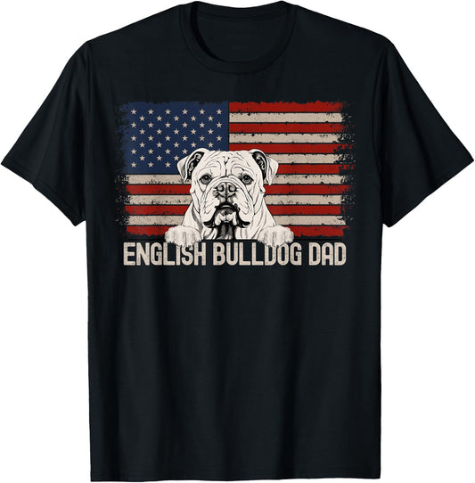 Best Dog Dad Ever American Flag - English Bulldog Dad T-Shirt - T-Shirt | Black