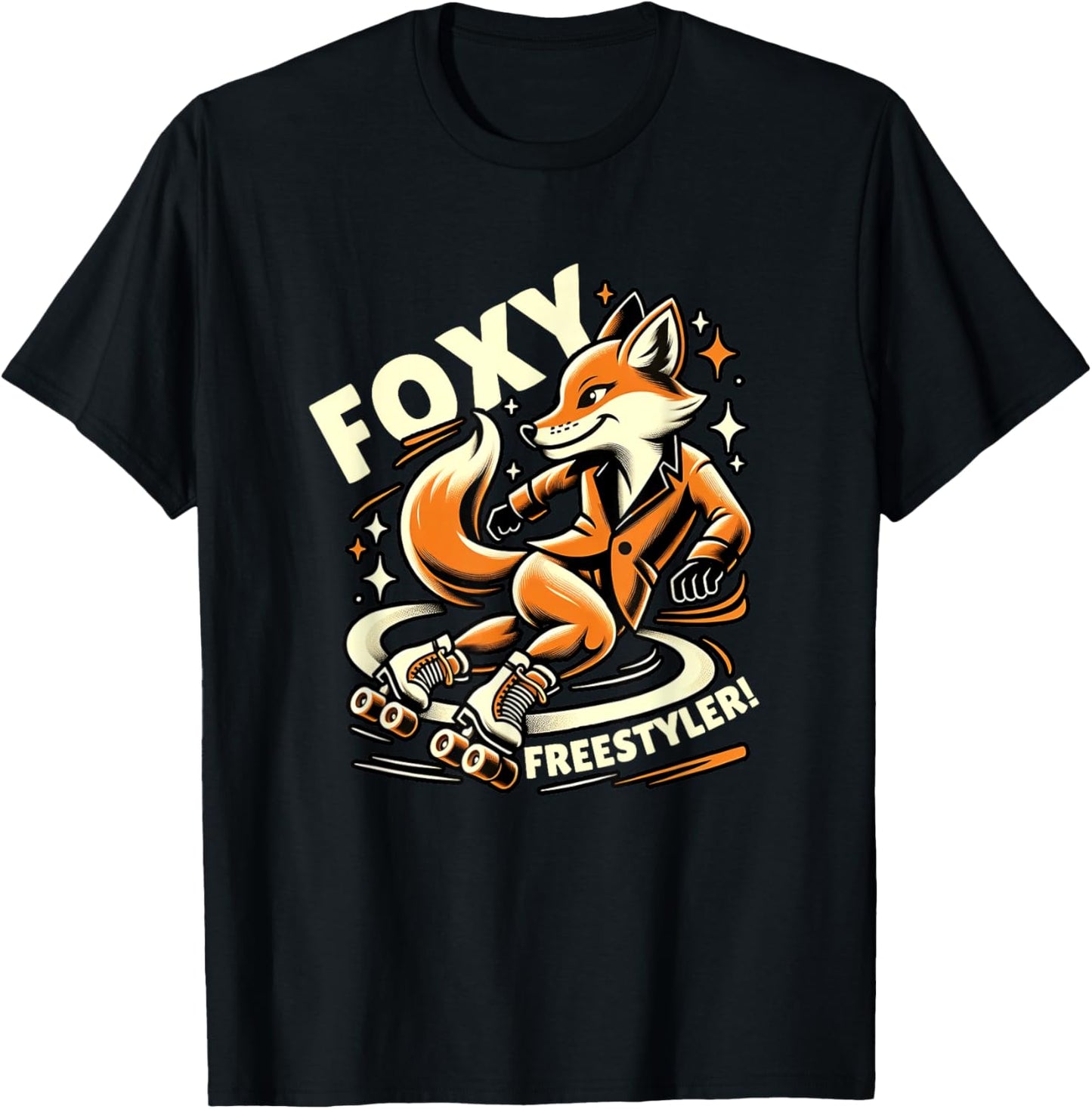 Foxy Freestyler Roller Skating Fox Retro Rollerblading T-Shirt - T-Shirt | Black