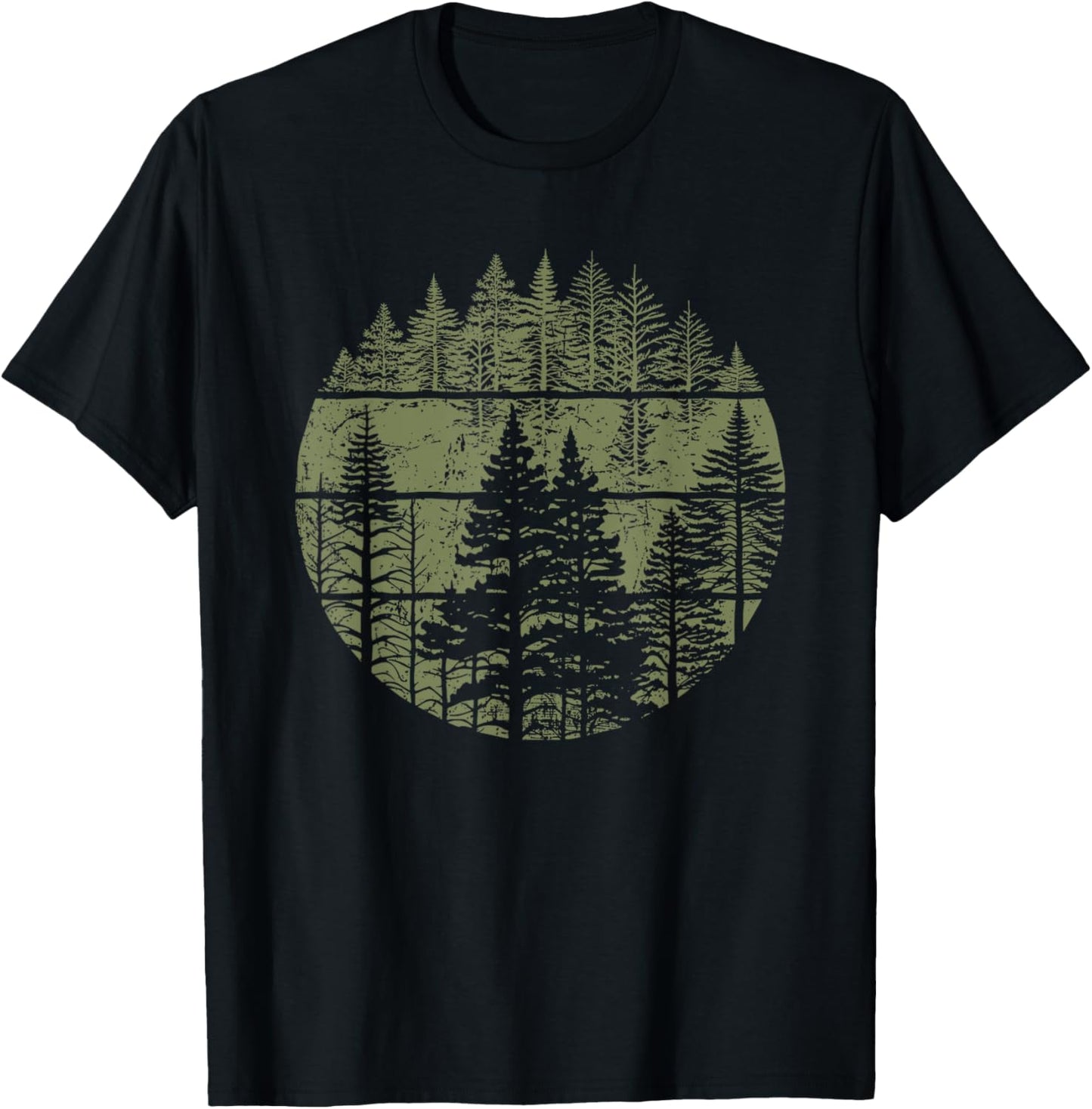 Retro Forest Trees Outdoors Nature Women Men Vintage Graphic T-Shirt - T-Shirt | Black