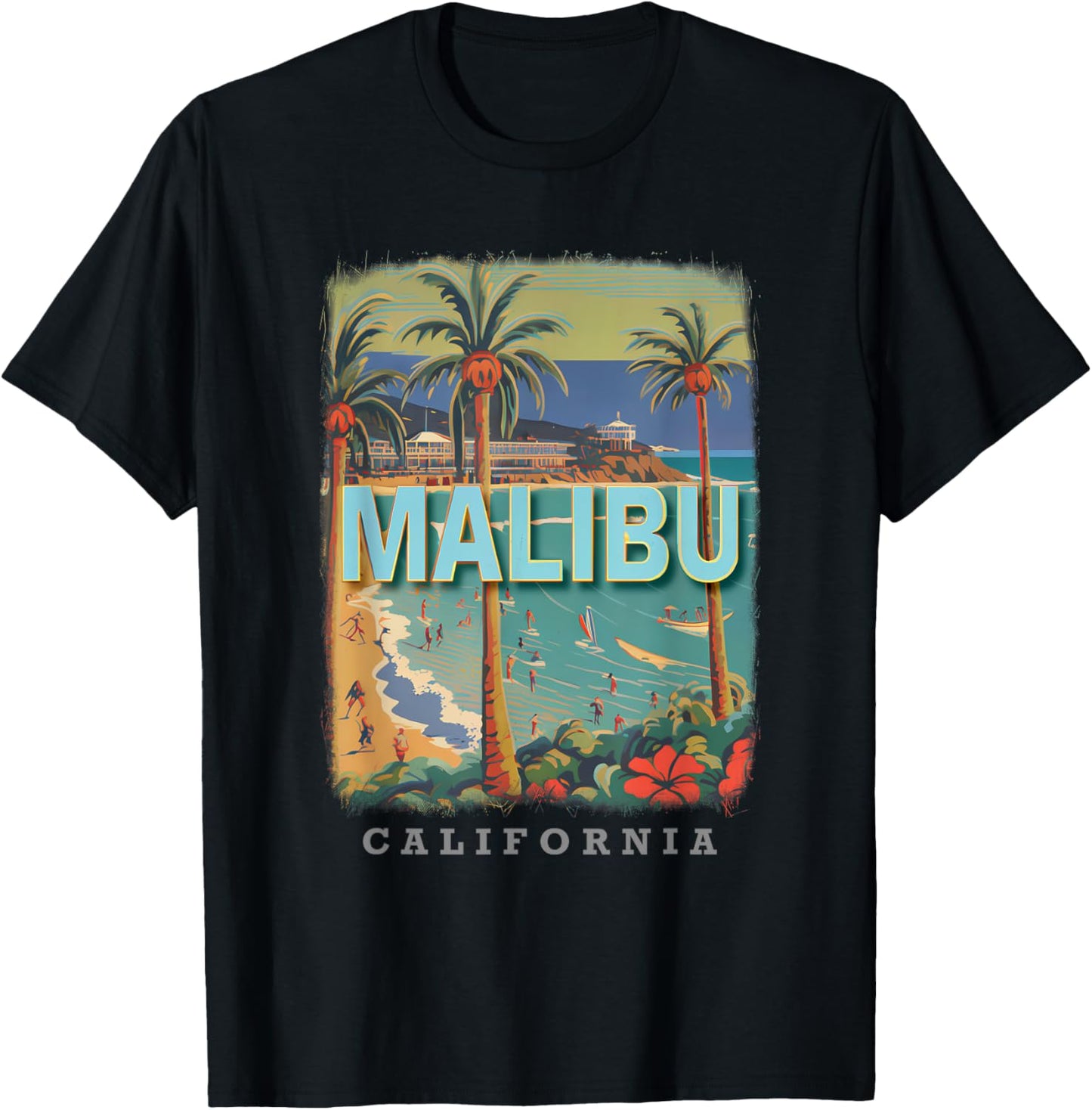 Malibu California CA Surfer's Paradise SD564 T-Shirt - T-Shirt | Black