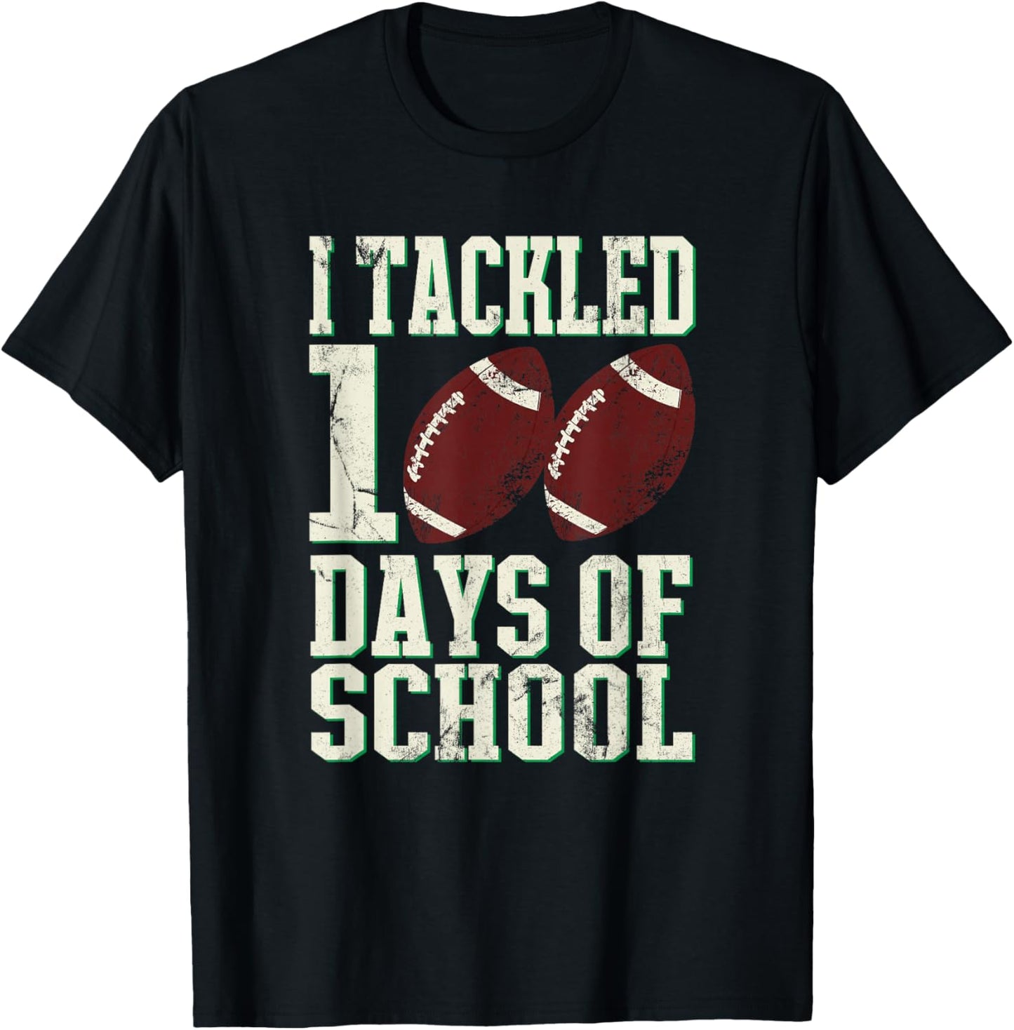 100 Days of Elementary School Gifts Shop I Tackled 100 Days Of School Football Theme T-Shirt - T-Shirt | Black