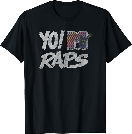 MTV für Erwachsene - - Schwarz - S - Kurzarm - Klassische Passform - V-Ausschnitt - Retro - Logo - Vintage Design - Officially Licensed Yo! Mtv Raps Apparel T-Shirt - T-Shirt | Black
