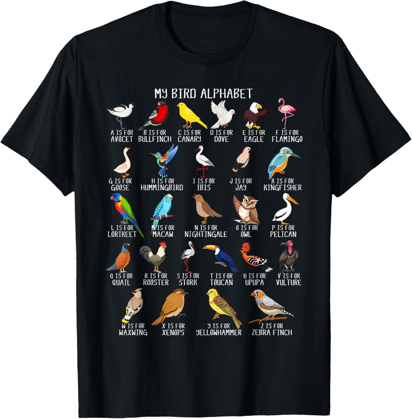 Types Of Birds Alphabet A-Z ABC Bird T-Shirt - T-Shirt | Black