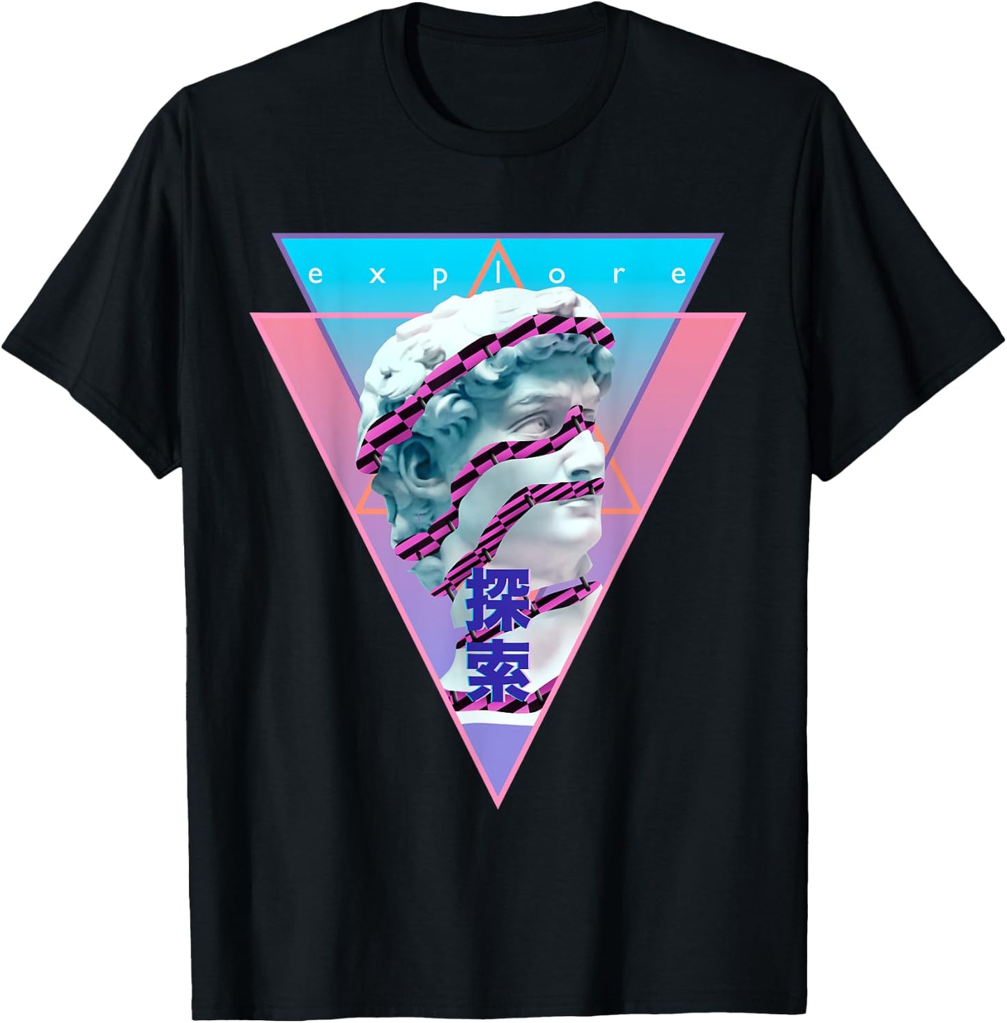 Vaporwave Statue of David Bust Retro 80s 90s Art Otaku T-Shirt - T-Shirt | Black