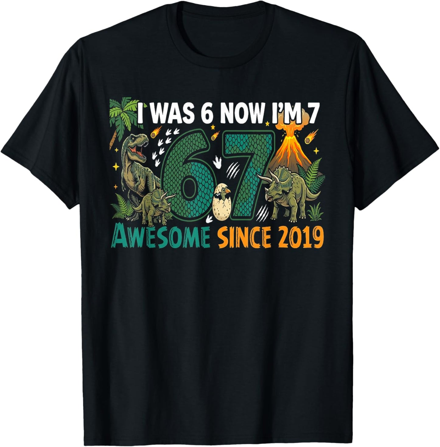 I was 6 Now Im 7 Dinosaur 6 7 Birthday Boys 7th Birthday T-Shirt - T-Shirt | Black