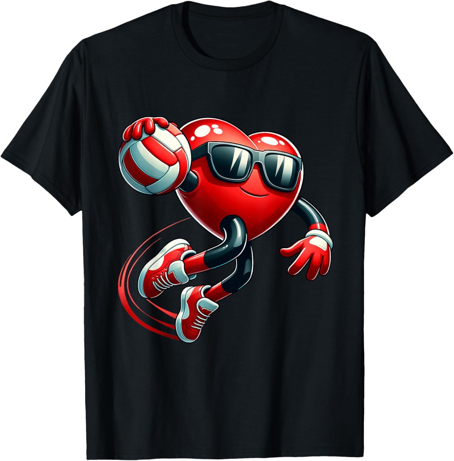 Funny Heart Playing Volleyball Valentines Day Boys Kids T-Shirt - T-Shirt | Black