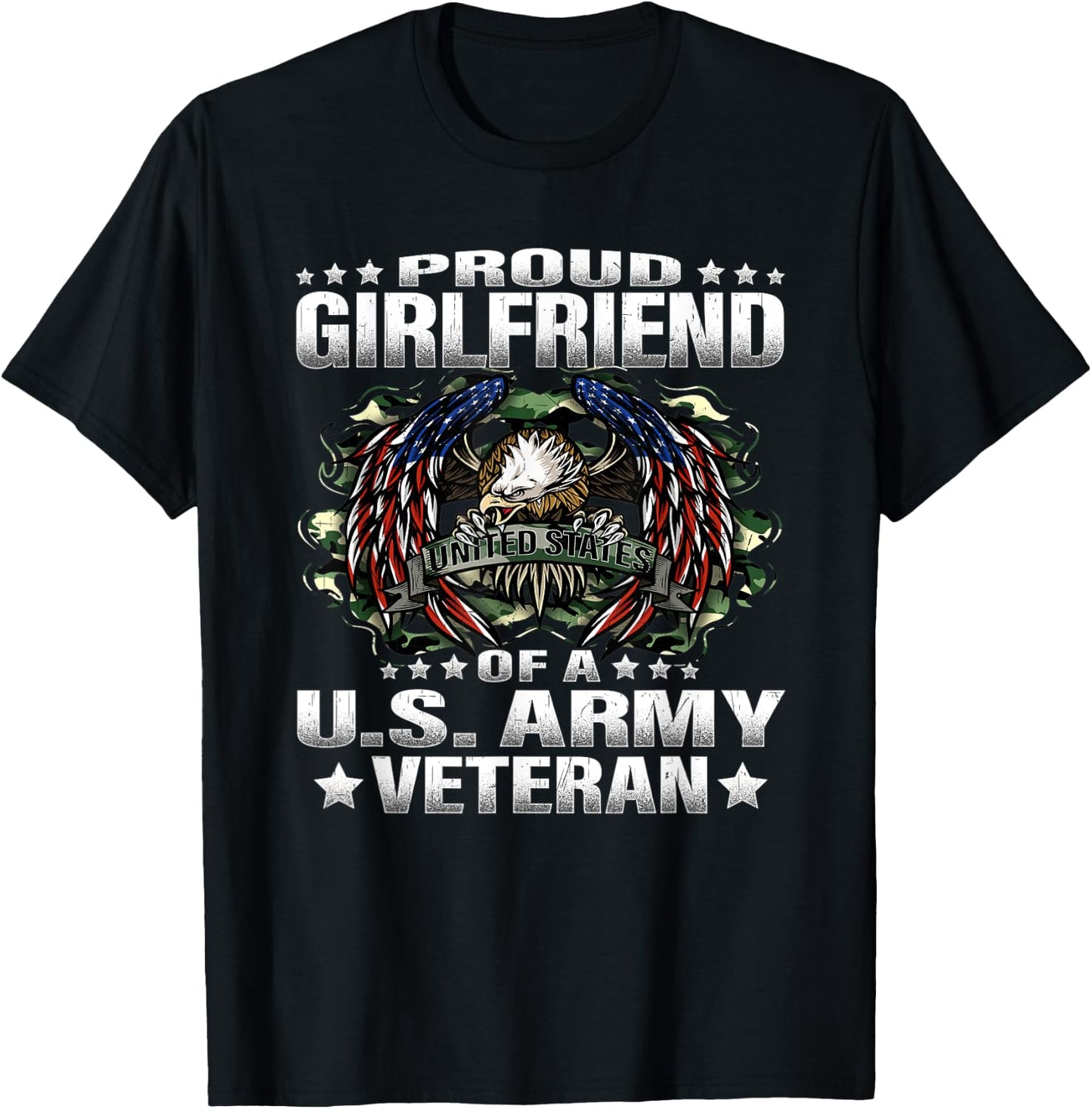 Proud Girlfriend Of A US Army Veteran Vet's Lover Gift T-Shirt - T-Shirt | Black