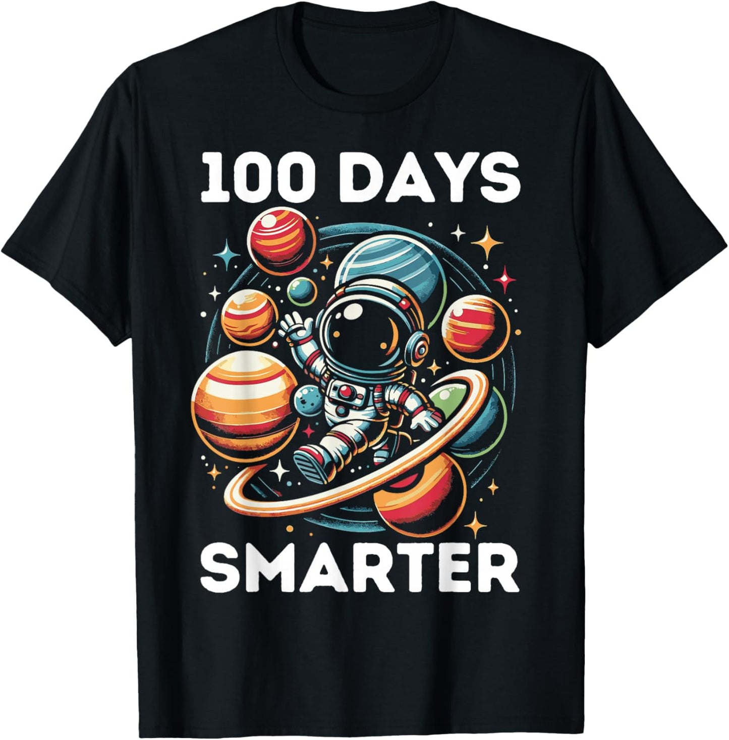 100 Days Smarter Kids 100 Days of School Astronaut Space T-Shirt - T-Shirt | Black