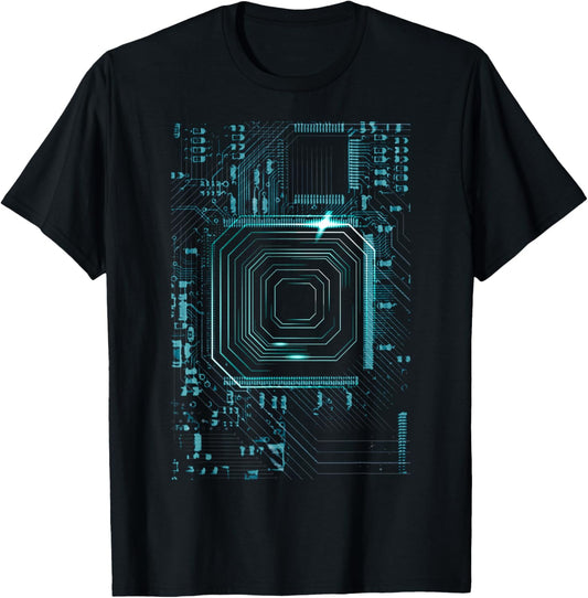 Motherboard Microchip Circuit Black IT Computer Background T-Shirt - T-Shirt | Black