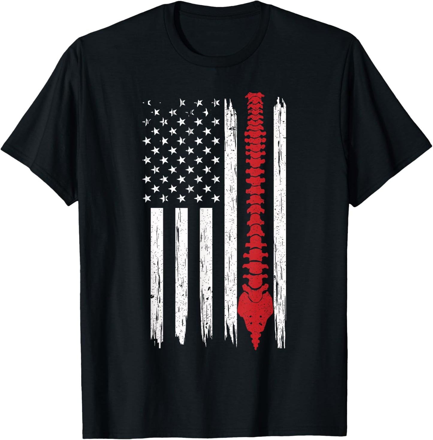 Patriotic Chiropractic American Flag Spinal Cord Ideas T-Shirt - T-Shirt | Black