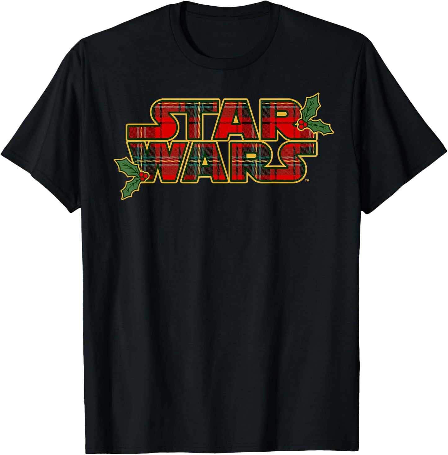 Star Wars Christmas Plaid Holly Logo T-Shirt - T-Shirt | Black