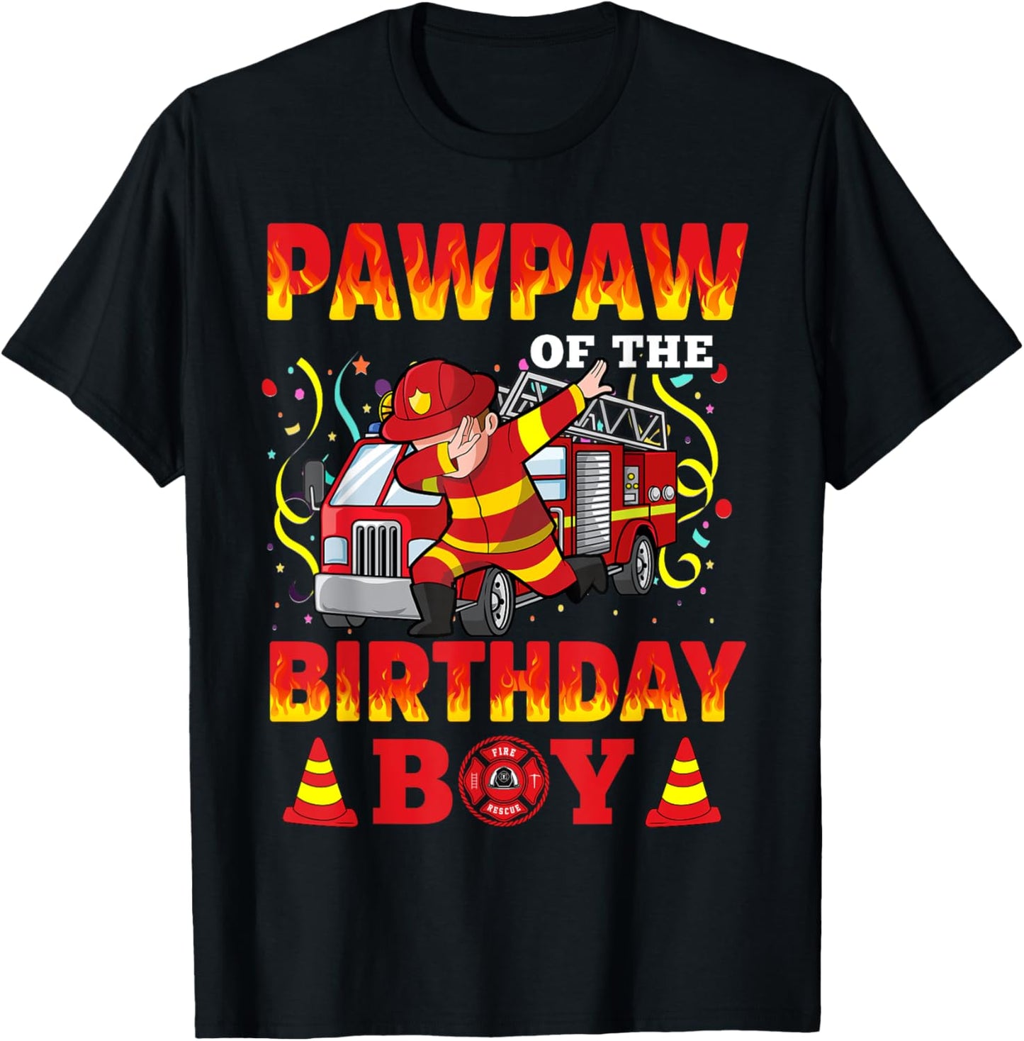 Pawpaw Of The Birthday Boy Fire Truck Firefighter Boys T-Shirt - T-Shirt | Black