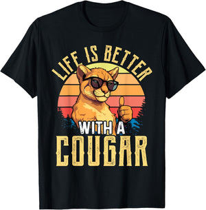 Life is Better with A Cougar Shirt Funny Cougars T-Shirt - T-Shirt | Black