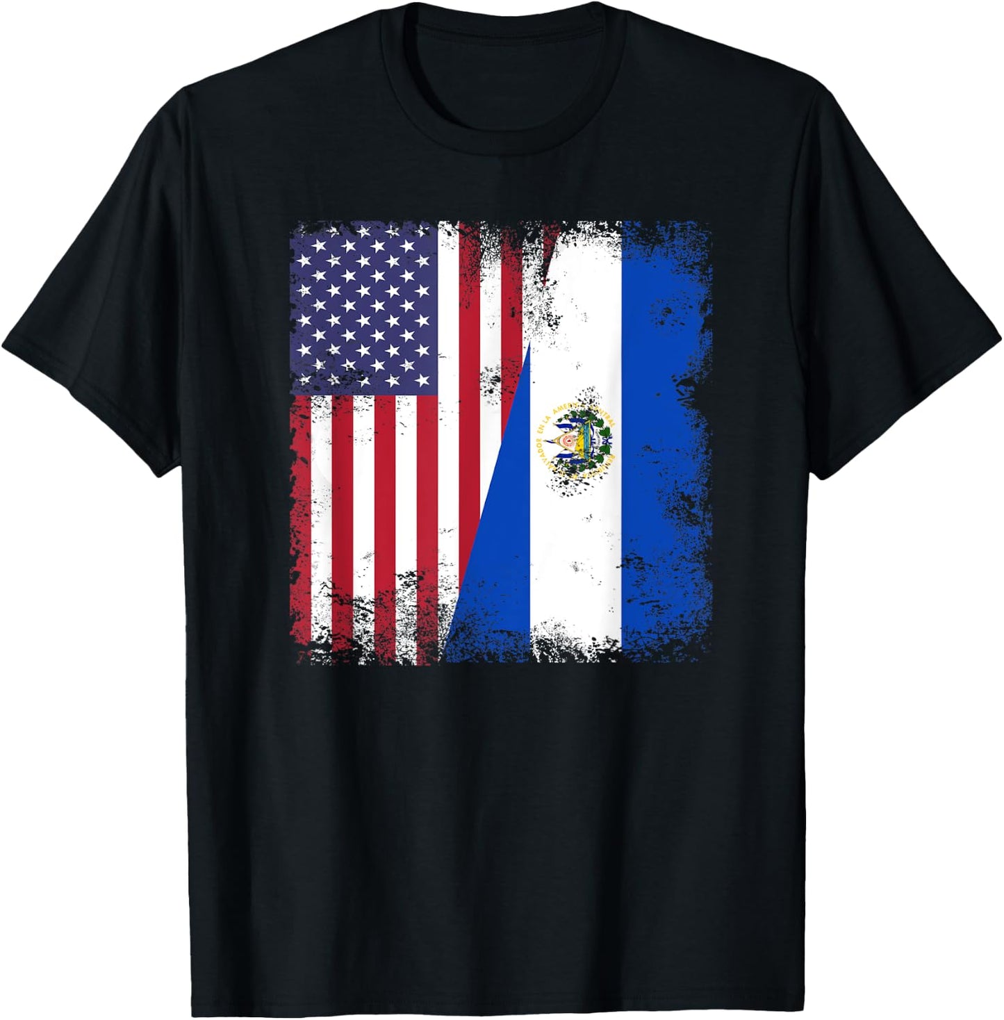 Half Salvadoran Flag | Vintage El Salvador USA Gift T-Shirt - T-Shirt | Black