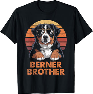 Cool Retro Bernese Mountain Brother Funny Vintage Dog Owner T-Shirt - T-Shirt | Black