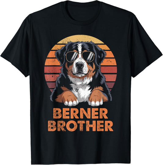 Cool Retro Bernese Mountain Brother Funny Vintage Dog Owner T-Shirt - T-Shirt | Black