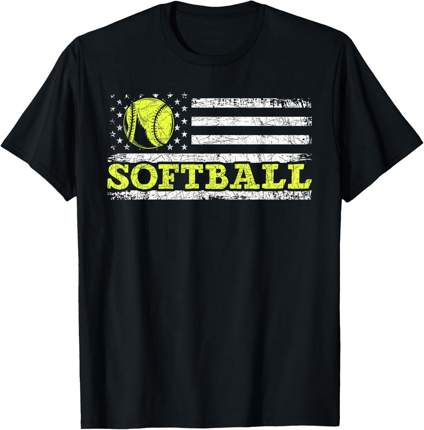 USA Flag Patriotic Softball Player American Sport Softball T-Shirt - T-Shirt | Black