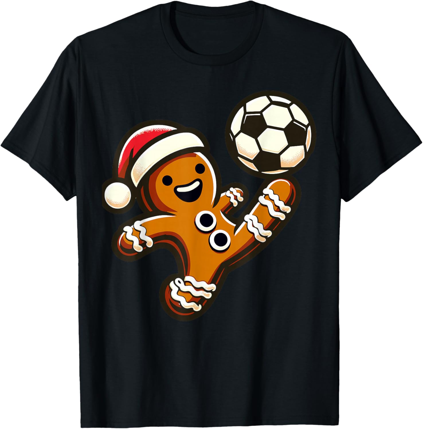 Gingerbread Play Football Bicycle Kick, Cookie Christmas T-Shirt - T-Shirt | Black