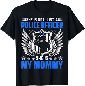 My Mommy Is A Brave Police Officer Proud Police Daughter Son T-Shirt - T-Shirt | Black