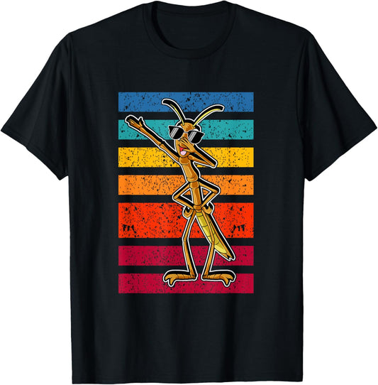 Dabbing Stick Bug Funny Insect Dancing Retro Style Humor T-Shirt - T-Shirt | Black