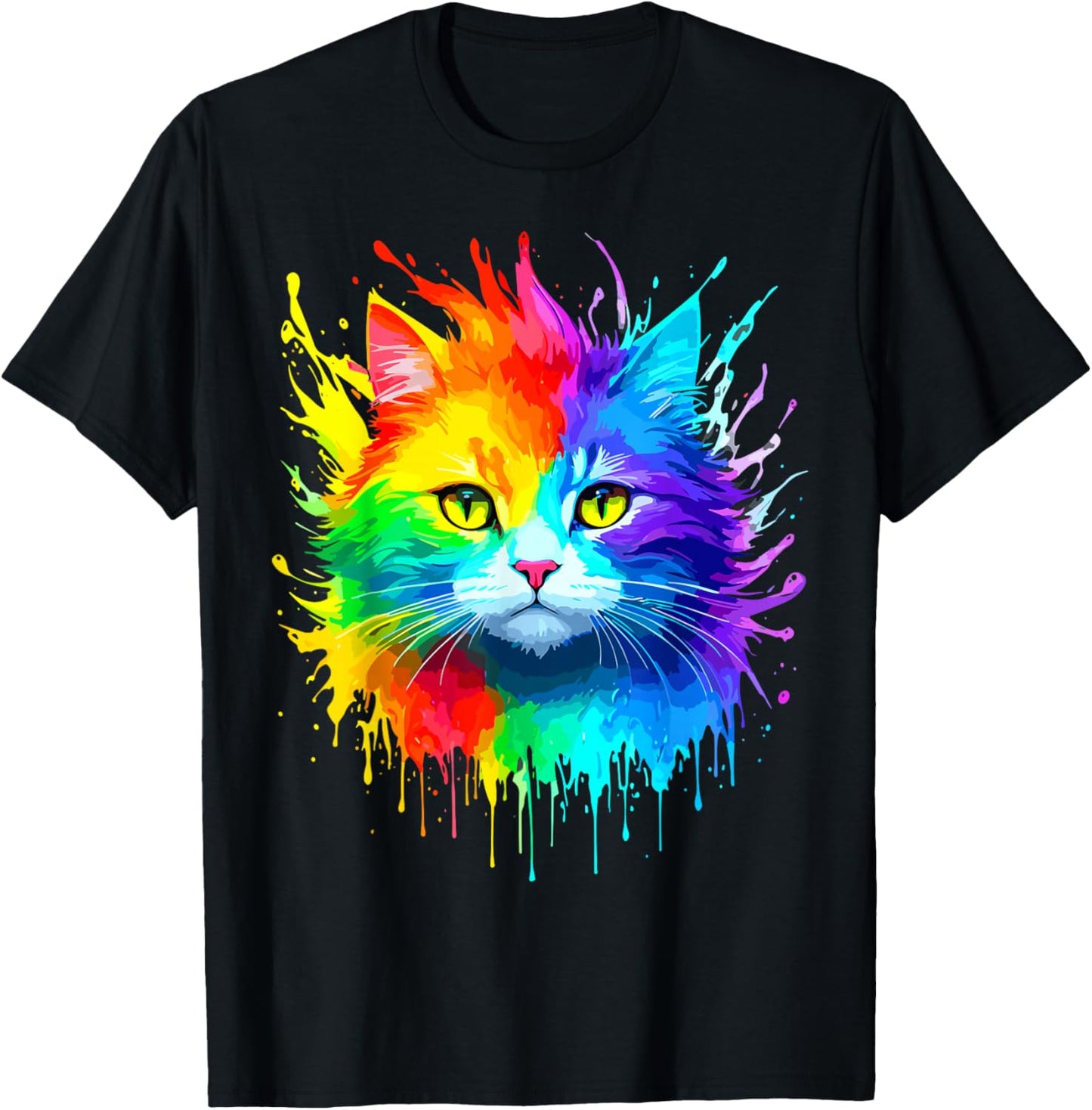 Rainbow Cat Women Girls Kitty Watercolor Cute Colorful Cat T-Shirt - T-Shirt | Black