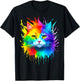 Rainbow Cat Women Girls Kitty Watercolor Cute Colorful Cat T-Shirt - T-Shirt | Black