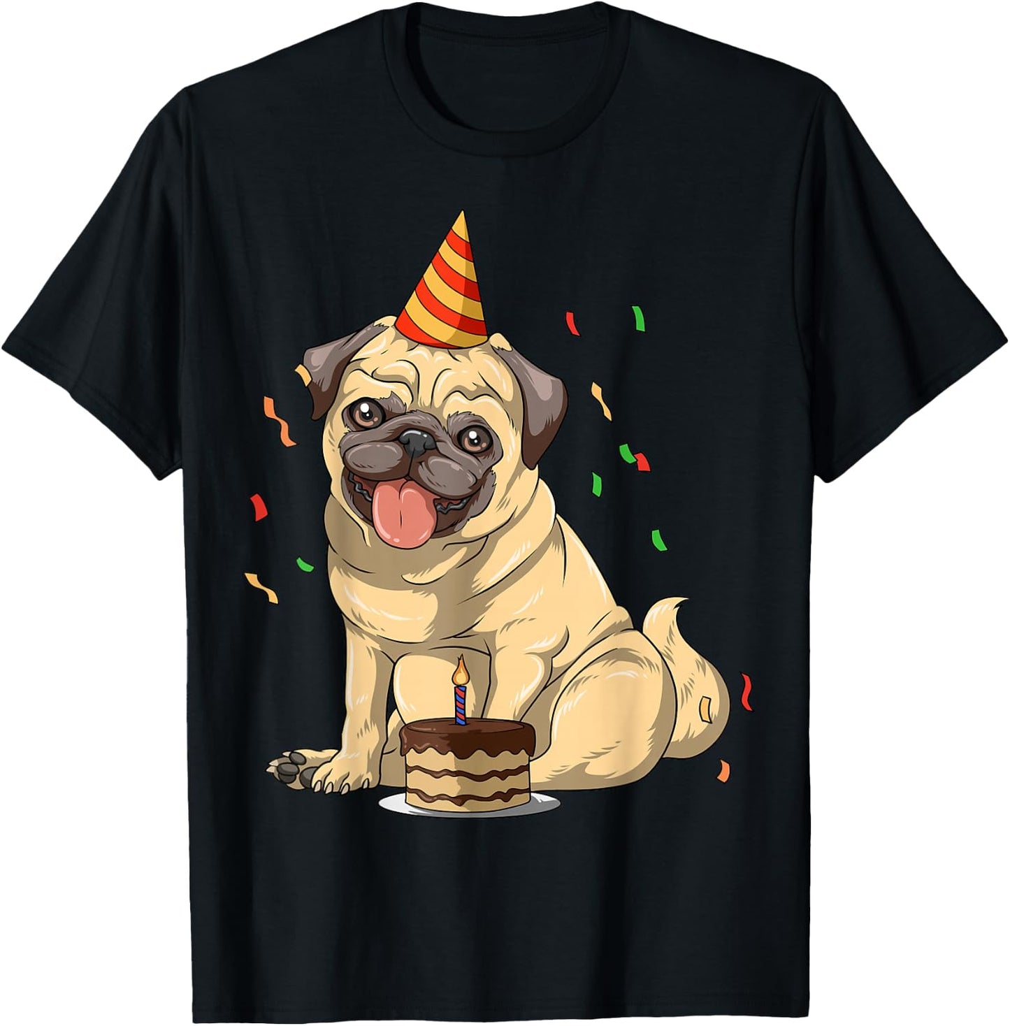 SurrealPug Co. Pug Theme - Men's Black Cartoon Animal Print Pug Birthday Party - Small T-Shirt - T-Shirt | Black