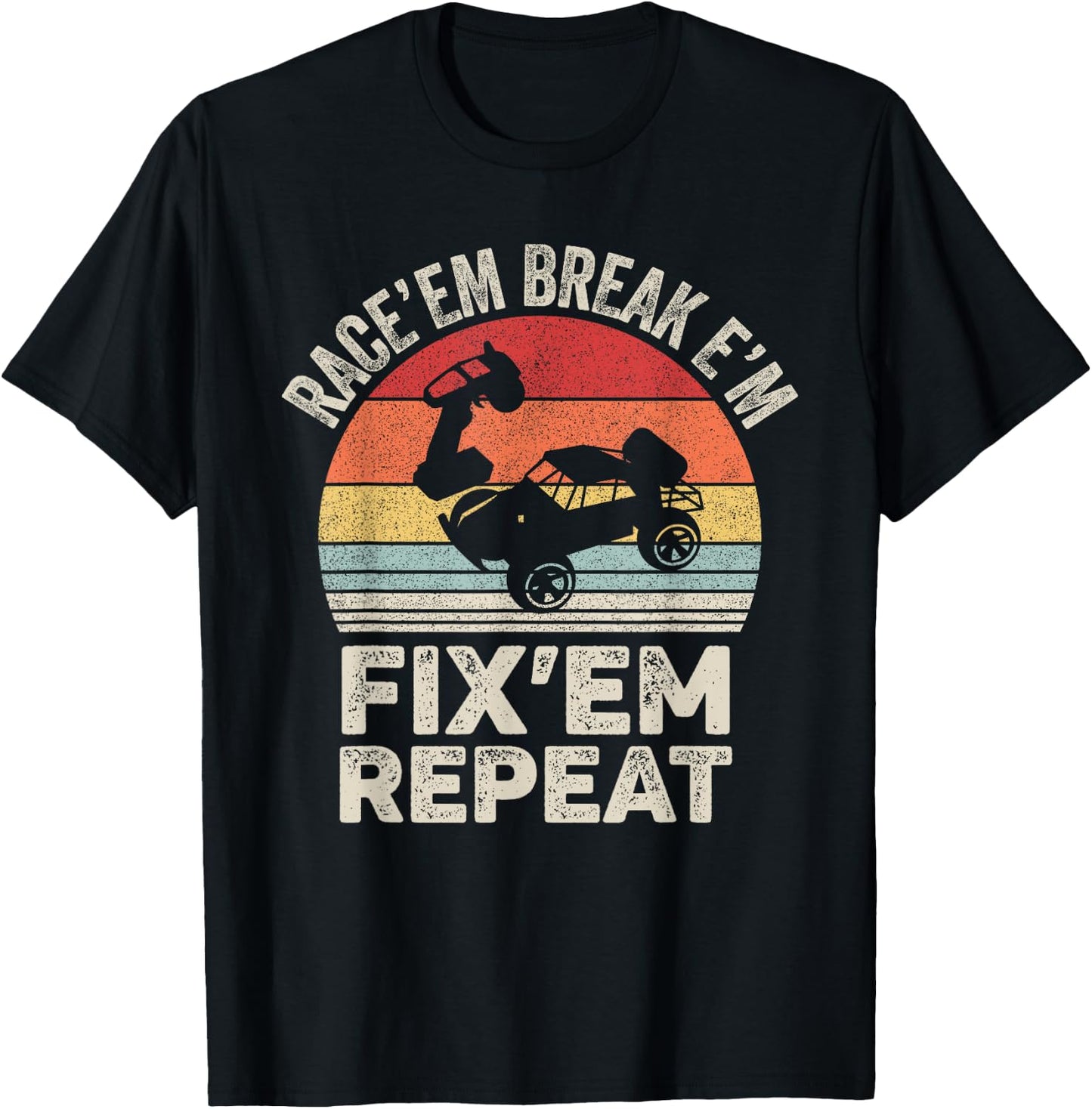 Vintage Race'Em Break'Em Fix'Em Repeat RC Car Remote Control T-Shirt - T-Shirt | Black