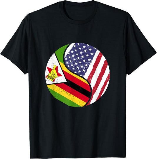 United States Yin And Yang - US Flag Zimbabwe T-Shirt - T-Shirt | Black