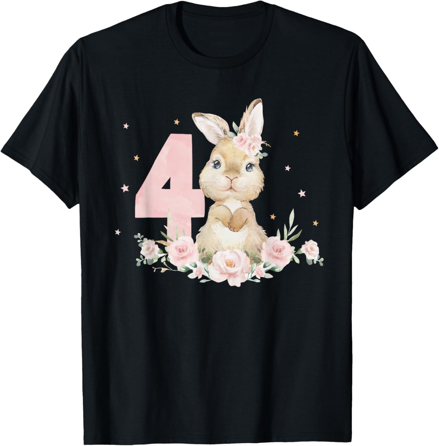 Adorable Rabbit Bunny 4th Birthday Outfit Girl 4 Year Old T-Shirt - T-Shirt | Black