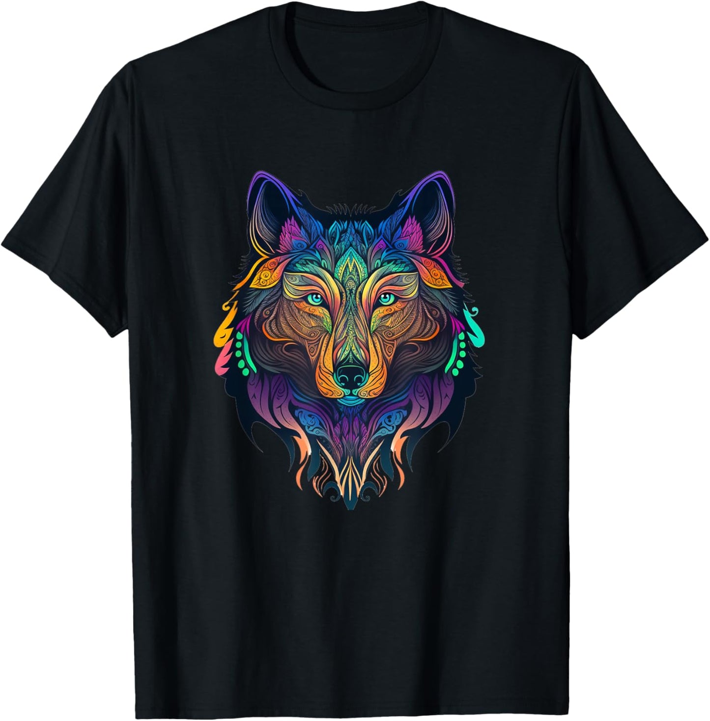 Wolf Lover Shirt Amazing Color Tribal Animal Face Wolf T-Shirt - T-Shirt | Black