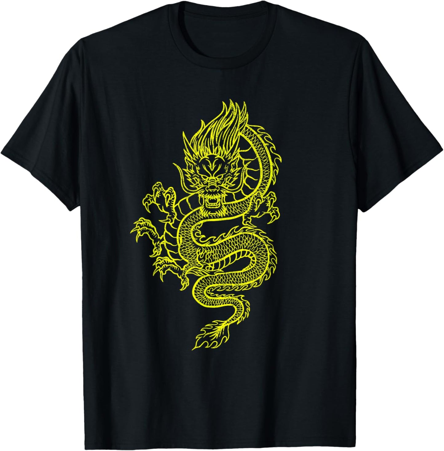 Large Yellow Dragon Graphic Design T-Shirt - T-Shirt | Black