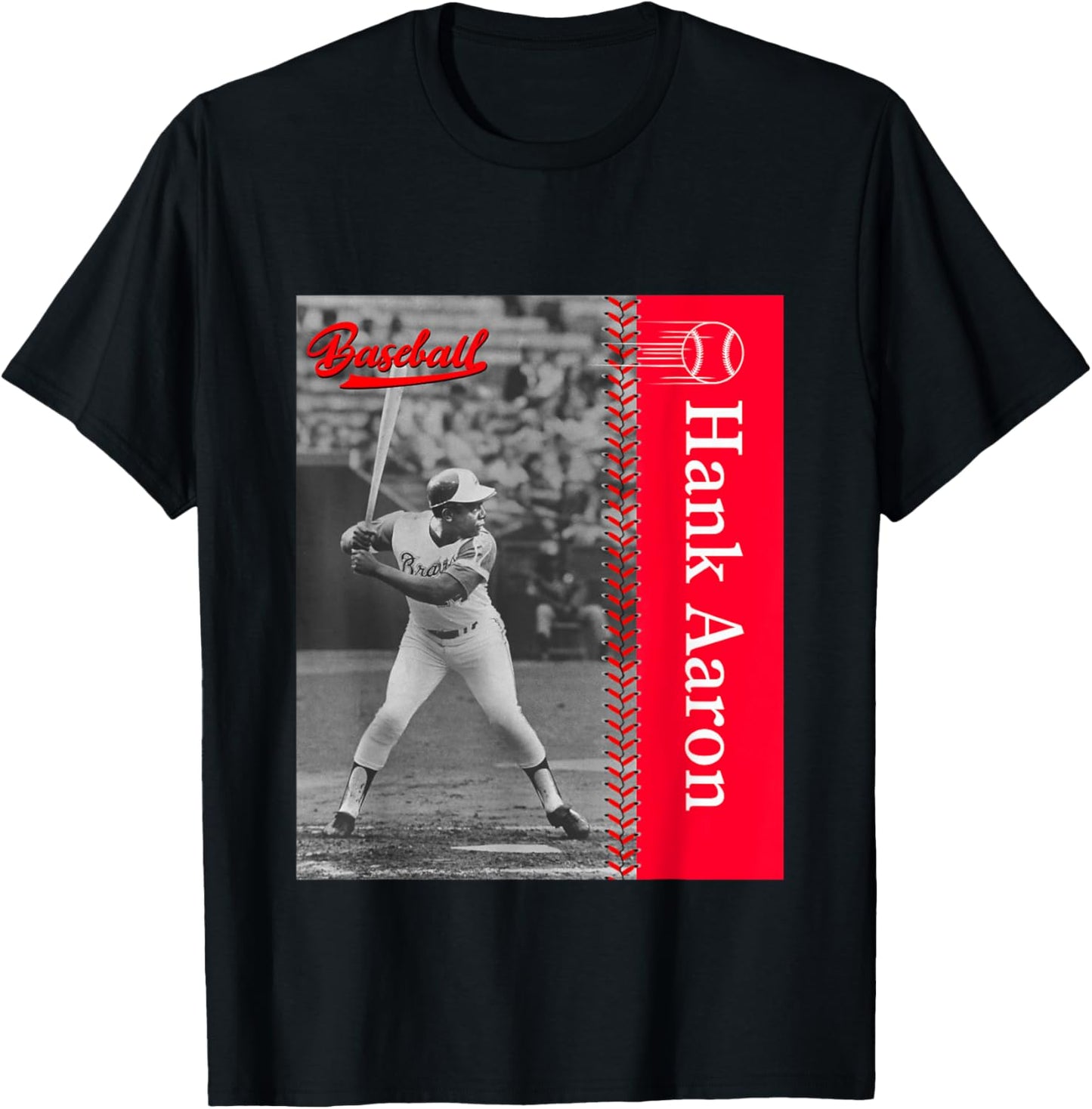 Hank Aaron_Baseball_001 , Small, Black T-Shirt - T-Shirt | Black