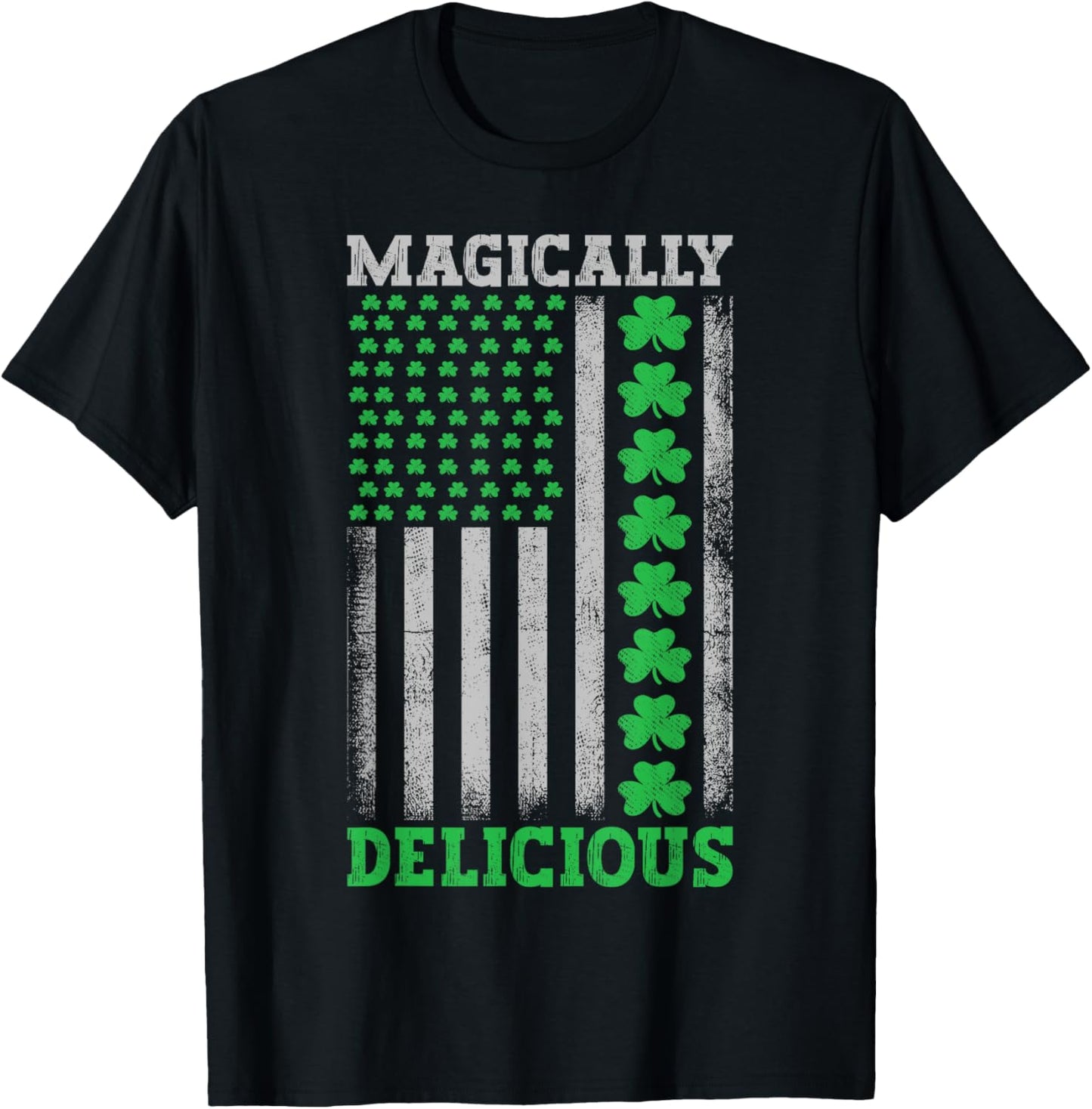 Magically Delicious Lucky Clover Distressed American Flag Kids Men T-Shirt - T-Shirt | Black