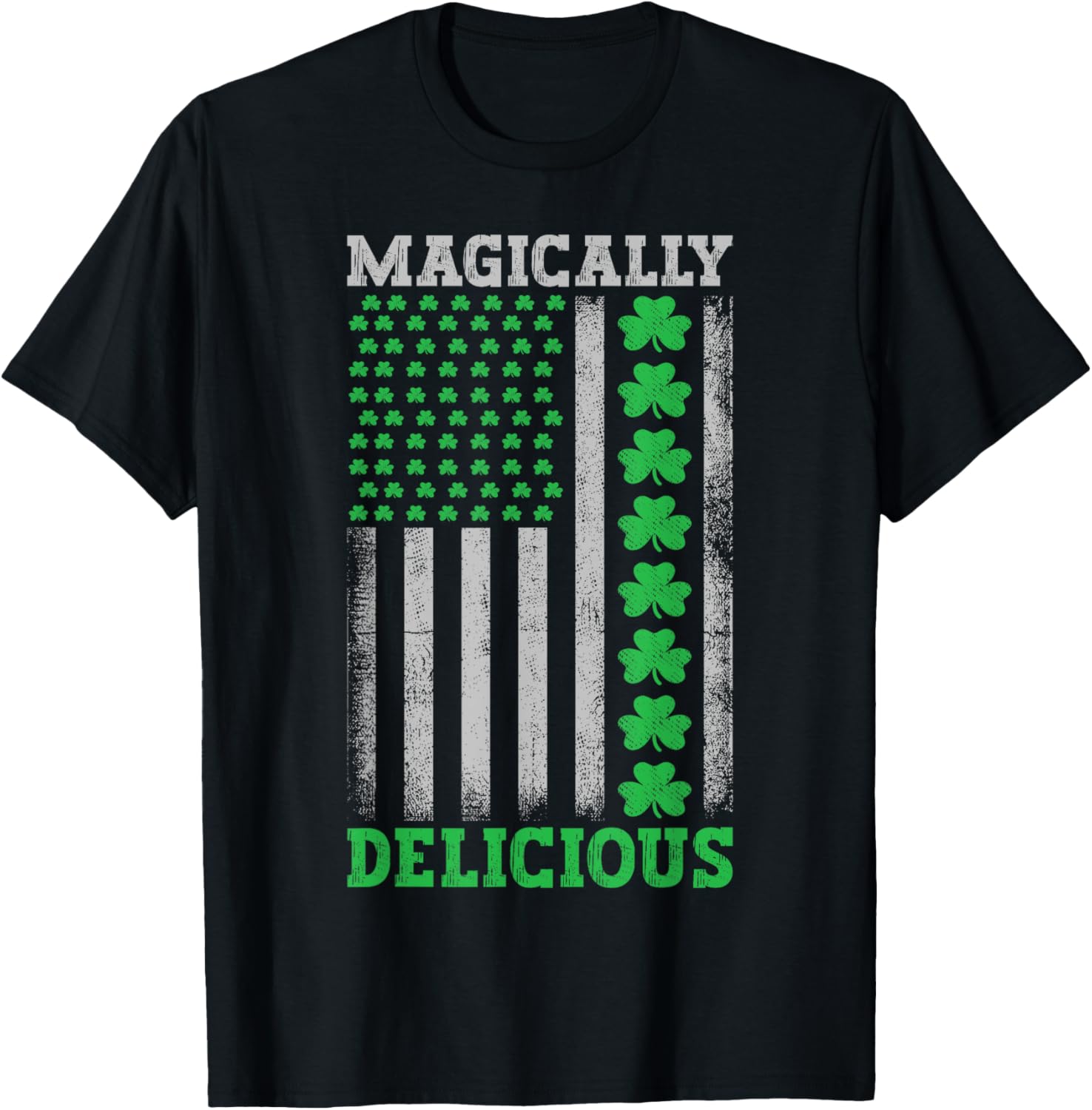 Magically Delicious Lucky Clover Distressed American Flag Kids Men T-Shirt - T-Shirt | Black