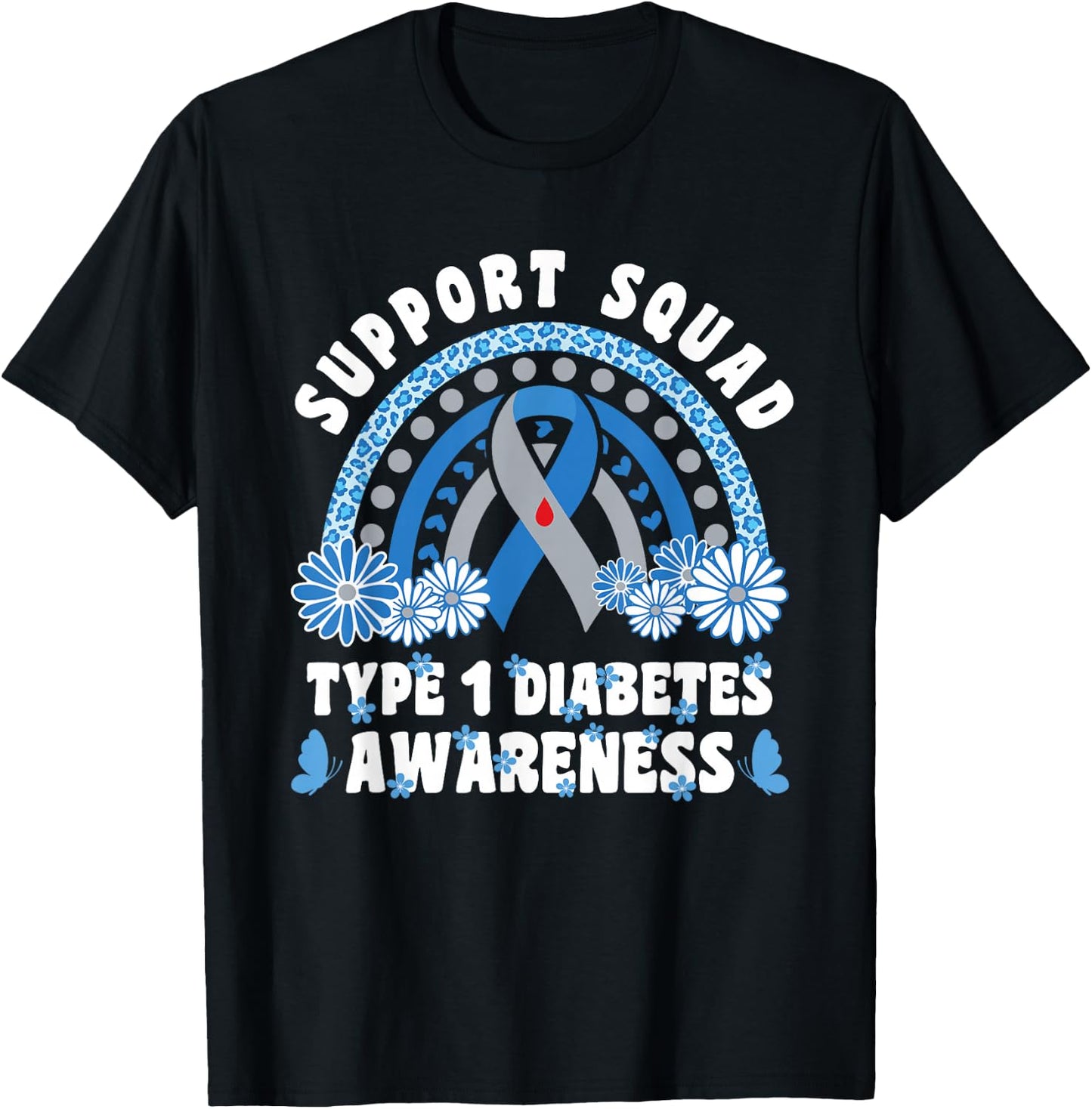 Type 1 Diabetes T1D Support Squad T-Shirt - T-Shirt | Black