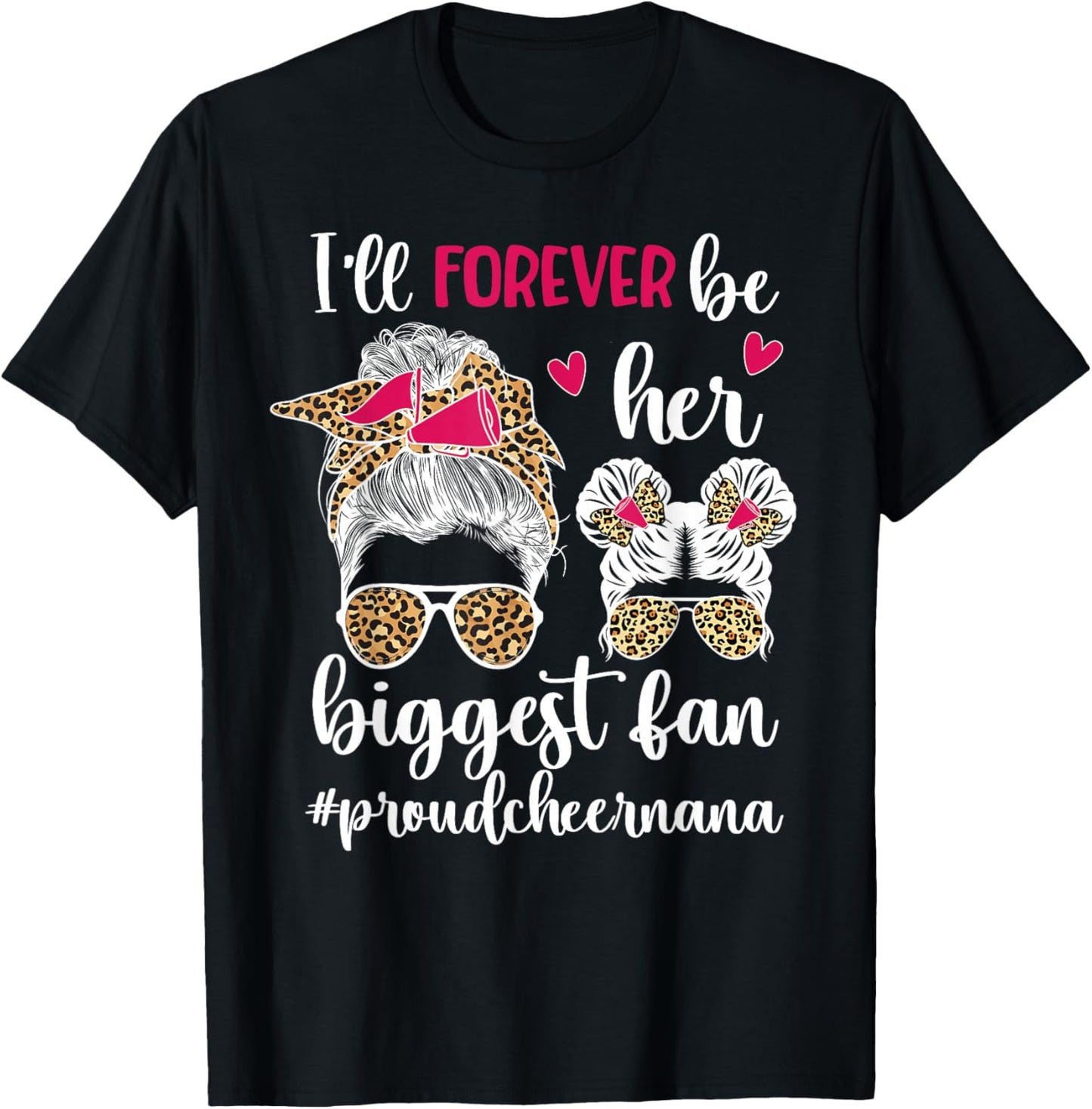 Her Biggest Fan Cheer Nana Grandma of A Cheerleader Nana T-Shirt - T-Shirt | Black
