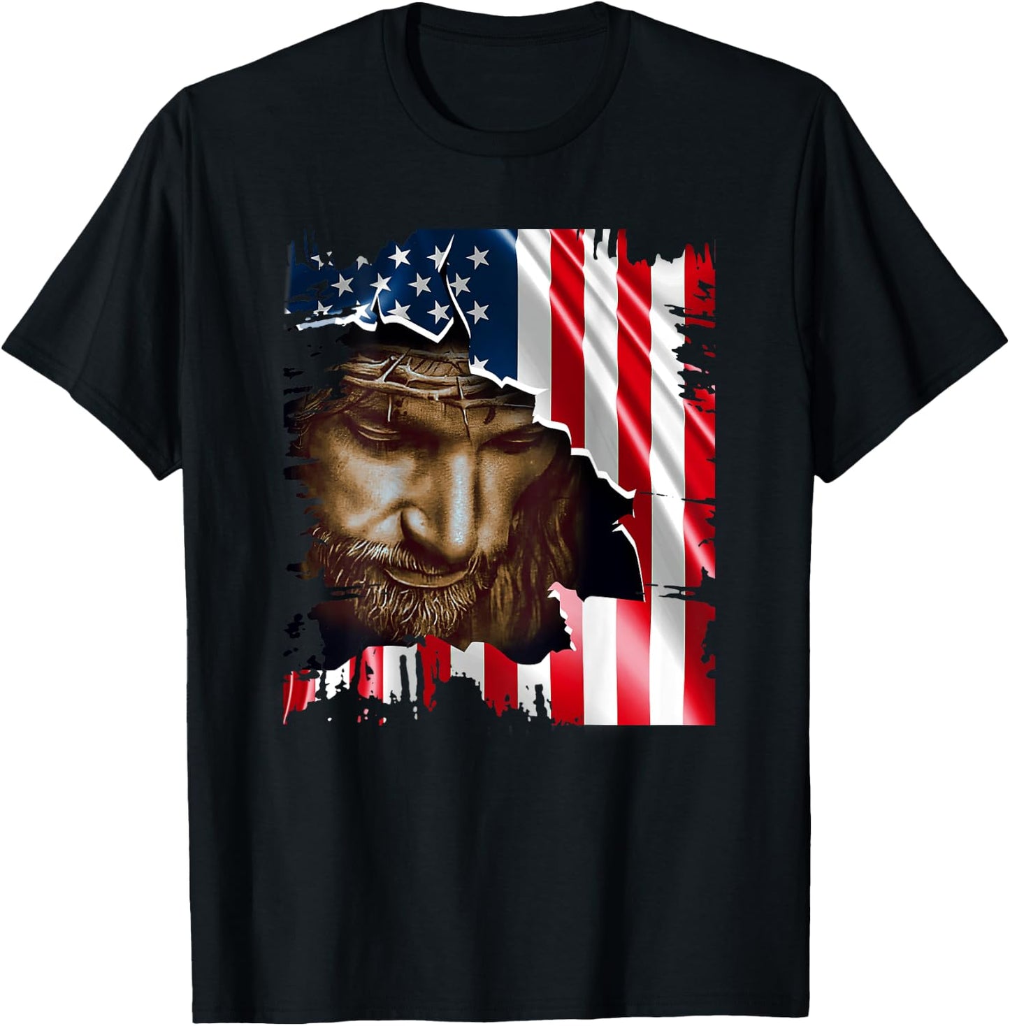 Jesus Christ American Flag US Pride Patriotic Christian Men T-Shirt - T-Shirt | Black