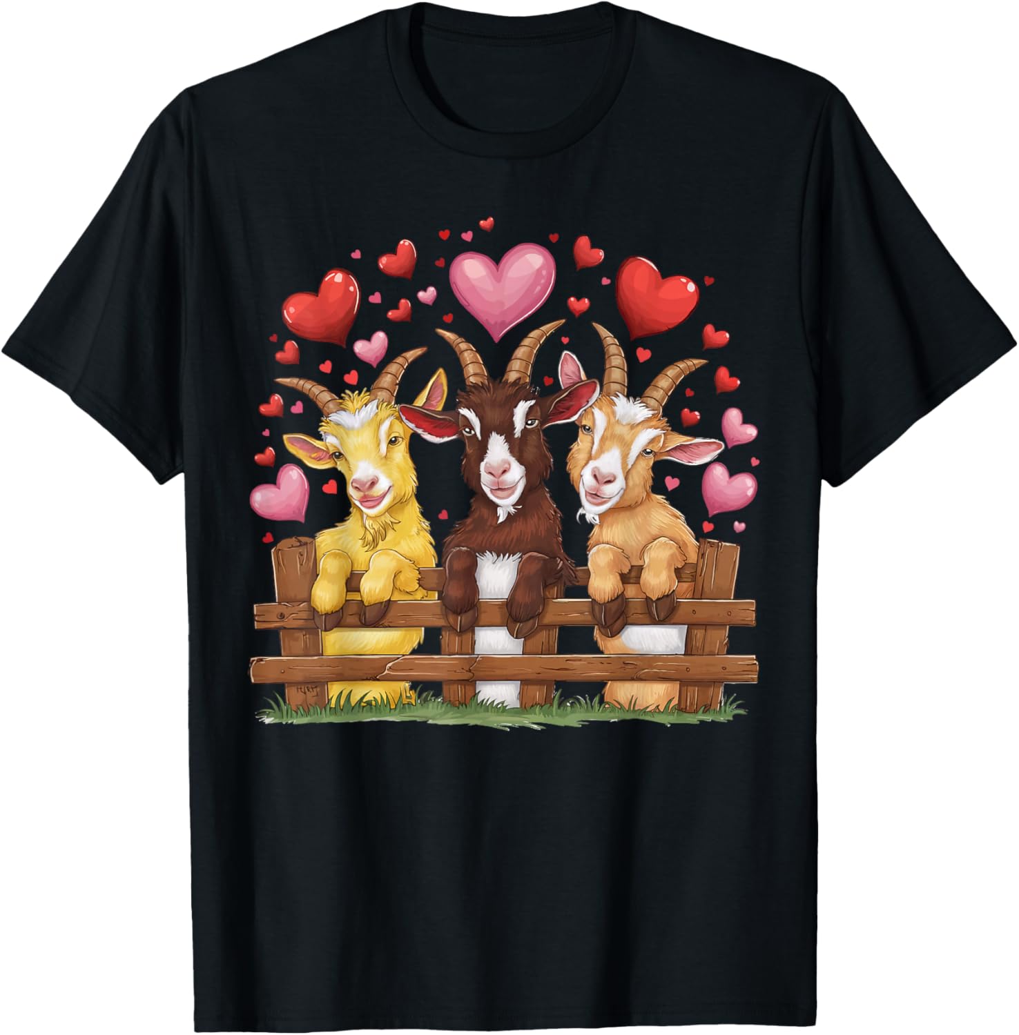 Goat Hearts Love Valentine Farm Animal Lover Farmer T-Shirt - T-Shirt | Black