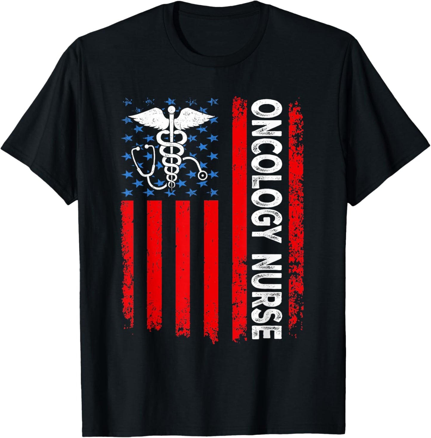 Oncology Nurse American Flag Patriotic Oncology 4th of July Men T-Shirt - T-Shirt | Black