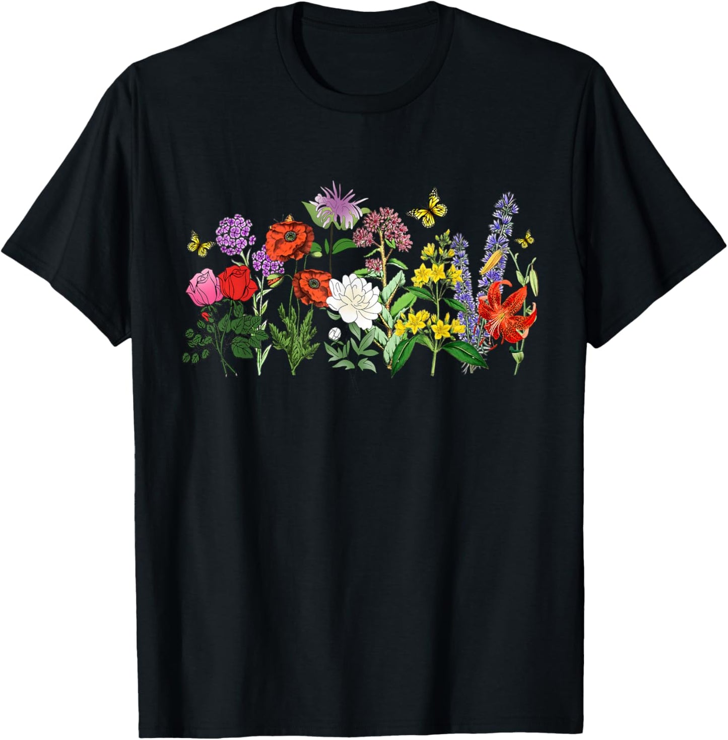Women Wildflower Summer Flowers Blooming Floral Graphic T-Shirt - T-Shirt | Black