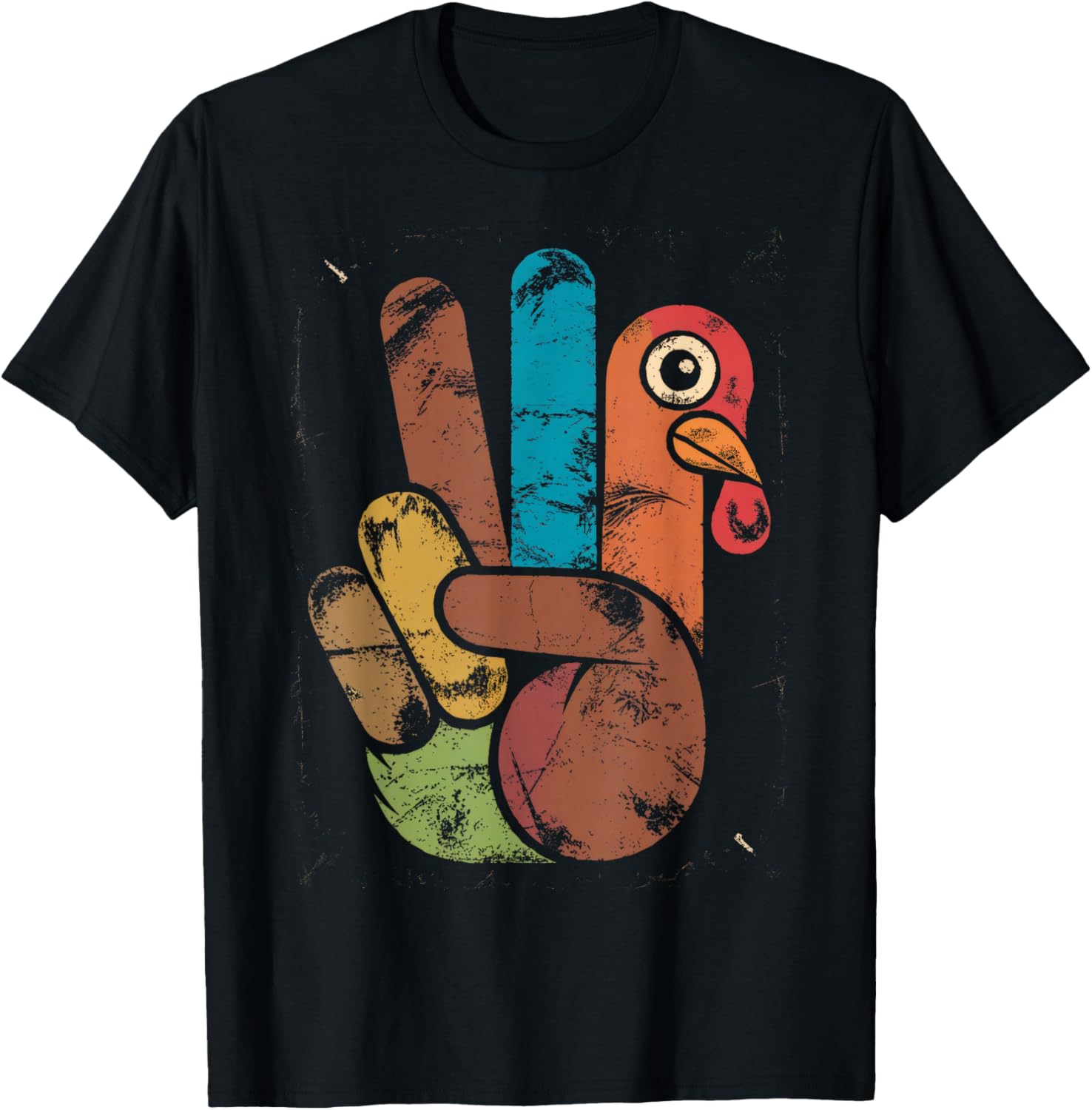Thanksgiving Peace Sign Turkey Hand Funny Hippie T-Shirt - T-Shirt | Black