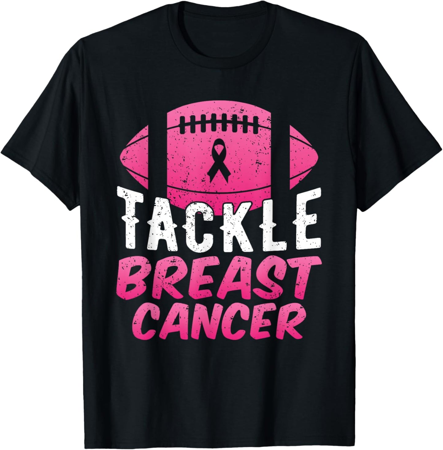 Tackle Breast Cancer Football Pink Ball Ribbon Awareness T-Shirt - T-Shirt | Black